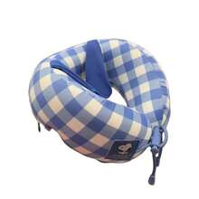 Miniso Snoopy Plaid Sequence Series Blue U-Shaped Pillow: Fun Slogan Cartoon Neck Pillow, Skin-Friendly Fabric Neck Support, Portable Cushion For Office Nap/Trip(1 PC)
