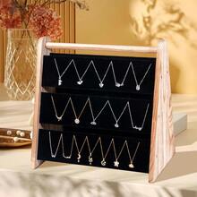 Necklace Holder 3 Tier Wooden Necklace Organizer Stand With Velvet Double-Sided Storage Necklace Display Stand For Selling Chain Necklace Holder Rack For Show 96 Necklaces - A - Xem 7