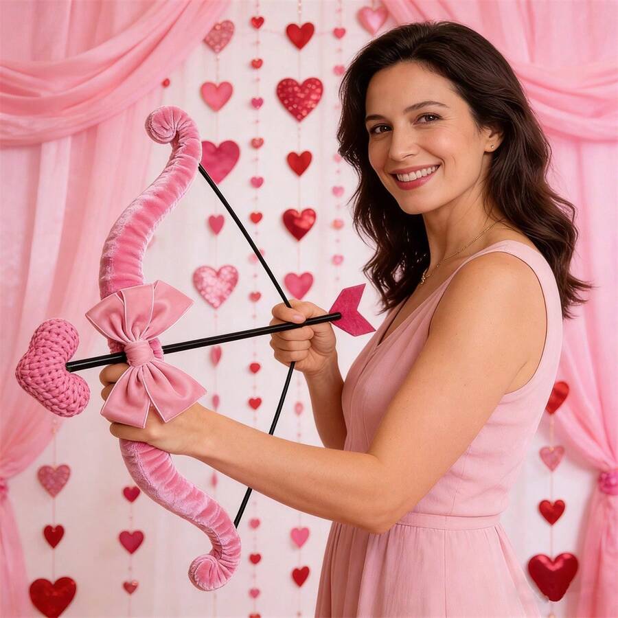 Heart Cupid Bow And Arrow Set Valentine's Day Costume Accessories Cosplay Photo Props For Women - Pink - View 1