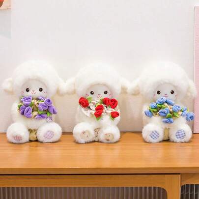 1个可爱毛绒绵羊玩偶，柔软舒适，填充物填充，可作房间装饰，是情人节、母亲节、生日、节日、派对、返校、周年纪念日的完美礼物。