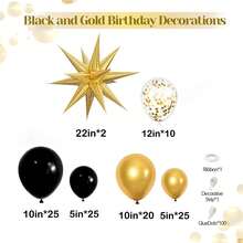 110 pièces Kit d'arche de ballons noir et or, comprenant des ballons étoiles d'explosion en feuille et des ballons en latex noir et or. Convient pour les fêtes d'anniversaire, les anniversaires, les rassemblements, les enterrements de vie de garçon, les cérémonies de remise des diplômes et diverses autres décorations de fête. - Multicolore - Voir 3
