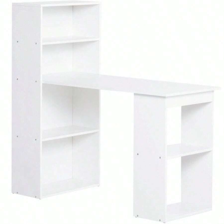 Escritorio de cocina HOMCOM con estante de 120 x 55 cm, mesa para ordenador portátil, mesa de trabajo en blanco para oficina y hogar. - Blanco - Ver 1