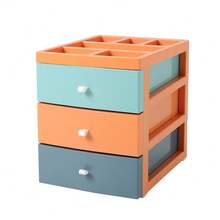 LIVINGANDHOME Living And Home 1 Piece Multifunctional Desktop Storage Box 3 Drawers Colourful PP Soft Silicone Handle Office Home Organising - 3-tier Colorful - View 7