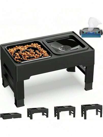 高脚狗碗，可调节高度不锈钢宠物碗，漂浮式饮水碗，多功能可折叠宠物喂食器，适用于中大型犬猫，颈部保护防窒息