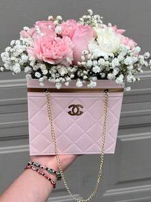 1pc Floral Paper Box Bouquet Storage Bucket, Holiday Party Flower Shop Handbag Packaging Basket, Durable Paperboard Box With Metal Chain Handle, Suitable For Bouquet Packaging, Flower Storage, Flower Shop Packaging, Wedding Party Gifts, Elegant And Sturdy Design, Perfect For Holidays, Parties, Gifts And Flower Shops. - Multicolor - View 12