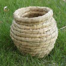 Handwoven Straw Bird Nest - Provides Warm And Cozy Shelter For Parrots, Pigeons And Other Birds - Light Grey - View 3