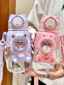 Cute Animal Kids Water Bottles 750ml - Bunny Dinosaur Lamb Bear, Insulated Tumbler With Carry Strap & Straw, One-Hand Open Leakproof Plastic Cup - Multicolor - View 4