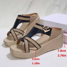 Women's Fashion Thick Bottom Wedge Heel Open Toe Hollow Flat Sandals - Black - View 8