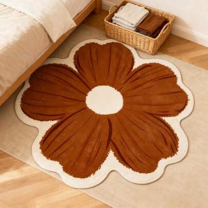 1pc Brown Floral Pattern Carpet, Printed Rug, Plush Comfortable Carpet, Living Room Carpet, Bedroom Carpet, Entryway Carpet, Kitchen Carpet, Bedside Carpet, Durable Anti-Dust, Home Decor Carpet, Best Gift For Girls, Ins Style Carpet