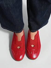新款春秋季英伦风低帮芭蕾平底系带休闲玛丽珍鞋 - 紅色 - 查看 4