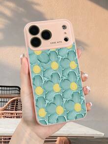 Aquablaue Handyhülle mit floralem Muster, hellem Rahmen, grünen Blättern und gelber Blüte in der Mitte. Schützt vor iphone17 promax/17 pro/17/Air/16promax/16pro/16/15promax/15pro/15/14promax/14pro/14/13promax/13pro/13/12promax/12pro/12 - Pink - Übersicht 2