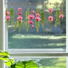 Spring 1pc 2D Flat-Printed Flowers Window Sticker, Spring Rope Hanging Flower Design Wall Sticker | Creative Self-Adhesive Removable Self Adheisve PVC Window Decal For Living And Bedroom Areas, Single Use - Multicolor - View 11