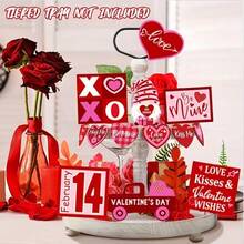 13件套情人节装饰多层托盘套装，含装饰标牌和牌匾 - 卡车、矮心“做我的爱人，爱我，拥抱我” - 室内/室外餐桌摆件，家居装饰 - 餐桌摆件 - 情人节装饰品 - 彩色 - 查看 2