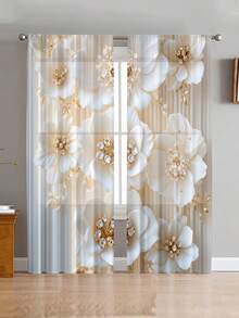 2件套现代艺术装饰半遮光薄纱窗帘，适用于客厅、卧室 - 彩色 - 查看 3