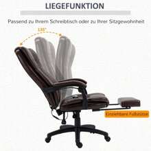 Adjustable Swivel Armchair With Footrest, Headrest And Massage Function, Faux Leather Upholstery, 68.5 X 68.5 X 113-121 Cm, Brown - Redwood - View 5