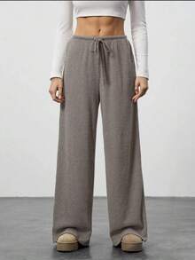 Women's Mid-Rise Wide Leg Pants, New All-Season Style, Casual & Comfortable Lounge Pants, Daily Wear, Fashionable - Light Brown - View 3