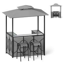 Lifezeal 6.5 X 4 X 8 FT Grill Gazebo Set With 2 Bar Stools, Tempered Glass Bar Table Brown/Gray - Grey - View 9