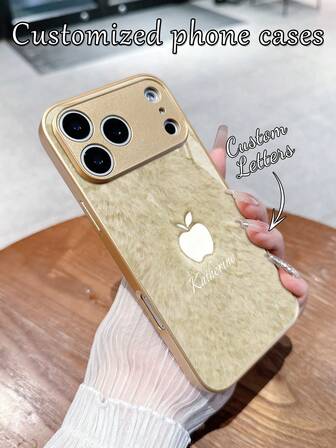 1 pieza Nombre personalizado, diseño de manzana minimalista de peluche dorado, accesorio creativo compatible con Samsung S24 Ultra/S25 Ultra y Apple 17 Pro Max/16 Pro Max/15 Pro/14 Plus/13 Pro/12 Pro Max/11/Xs Max/8/7/6 Plus, adecuado como regalo de cumpleaños para novia/novio o uso personal