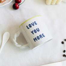 1pc Embossed Letter Ceramic Mug, Romantic Confession Ceramic Cup, Minimalist Couple Mug, Ideal Valentine's Day Gift