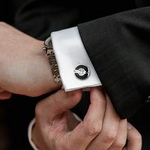 1对男士时尚圆点黑色铜合金袖扣，适合派对和聚会场合 - 黑色 - 查看 3