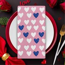 Valentine's Day Theme Blue Striped Heart Design Kitchen Towel Gift, Super Absorbent, Cartoon Design, Machine Washable Reusable Hand Towel, Suitable For Home, Kitchen, Bathroom, Car, Window Cleaning - Soft Knitted Dish Cloth