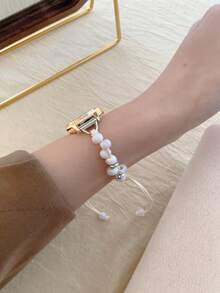 1pc Handmade Beaded Style Women's Quartz Watch, Elegant & Fashionable Minimalist Design, Suitable For Daily Wear, Birthday/Graduation Gift, Casual Gatherings And Parties