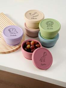 1pc Personalized Customization Name And Pattern Silicone Kids Suction Bowl Children Tableware Food Storage Containers With Lids Solid Color Children Lunch Box