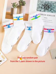1 Pair/5 Pairs/10 Pairs Women's Ankle Socks - Disney Stitch Pattern, Couple Ankle Socks, Colorful Striped Sports Ankle Socks, Versatile Style, Suitable For Daily Wear And As Holiday Gifts - Multicolor - View 11