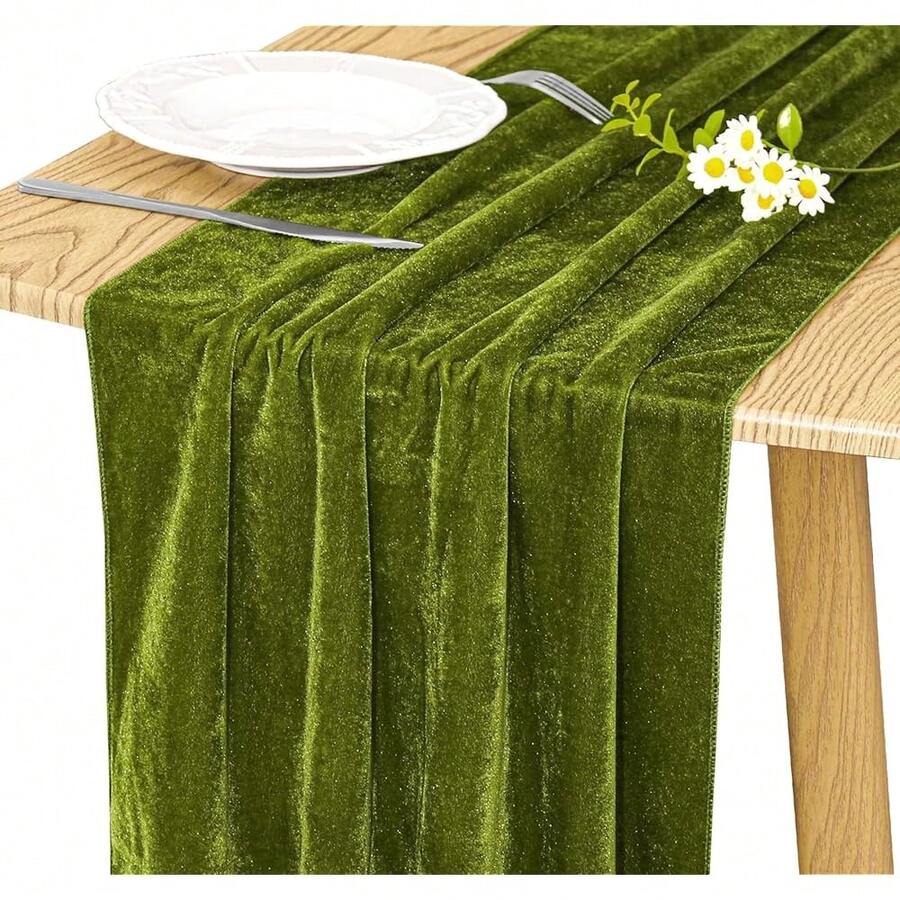 Velvet Table Runner 20 X 120 Inches 10ft Luxurious Thick Soft Velvet Christmas Than1ks 1giving Wedding Reception Table Runner For Party Reception Decorations(Olive Green, 1 Pack) - Olivgrön - Visa 1