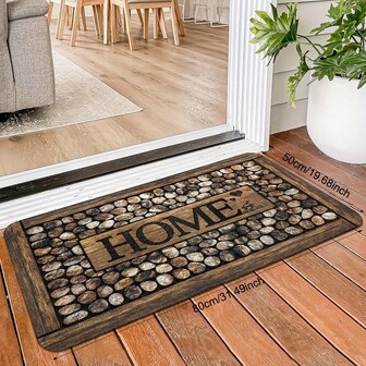 1pc Monogram Homecoming Pebble Woodgrain Design Doormat, Non-Slip Dirt-Resistant Polyester Velvet Carpet, Machine Washable For Indoor/Outdoor Use