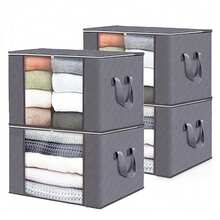 4 piezas Caja de almacenamiento de tela con estilo vintage y tapa, bolsa para ropa/edredón resistente al agua, bolsa de almacenamiento de gran capacidad y multiusos para armario, bolsa de almacenamiento plegable a prueba de polvo - Multicolor - Ver 14