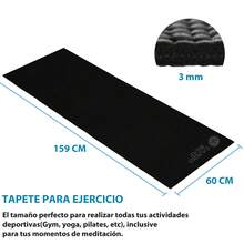 CARDIO BEAT Tapete de Yoga TPE Antideslizante Ligero y Portátil Tamaño de 159 cm x 60 cm, Mat de yoga de Alta Densidad y Resiliencia, Esterilla Enrollable y Cómoda. Ideal Para Pilates, Ejercicio en Casa, Fitness, Cardio, Entrenamiento. - Negro - Ver 3