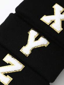 1pc Unisex Personalized Embroidered A-Z Letter Elastic Knit Beanie Hat, Fashionable Streetwear Knit Cap, Suitable For Autumn/Winter Daily Wear - Black - View 3