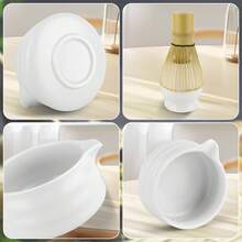 Matcha Tea Sets, Available In Various Styles, Include Tea Ceremony Accessories. Made Of High-Quality Porcelain And Natural Bamboo, These Sets Make Thoughtful Gifts For Tea Lovers, Perfect For Home, Office, Or Matcha Cafes. - Bộ 4 món - màu trắng bóng - Xem 3