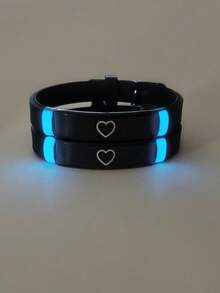 Custom Engraved Name/Time Couple Bracelet, The Only Love To Show Love Know You Love You, Pattern Black Stainless Steel Jewelry Set Charm Silicone Bracelet Luminous Glow In The Dark For Women Men, Unisex, Adjustable, Couple Gift, Gift For Girlfriend/ Boyfriend, Gift For Her/ Him, Gift For Wife/ Husband,Ideal Gifts For Her,Her,Boyfriend,Girlfriend,Family,Friends - Multicolored - View 7