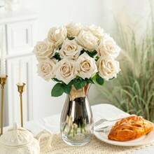 Roses Faux Flowers Silk Roses 16.5in Artificial Roses With Stems Realistic Artificial Flowers Suitable Indoor Home Decor Bouquet Wedding Decor Party Decor Pink Purple, 12PCS - White 12pcs - View 7