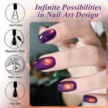 MEET ACROSS 1pc Purple-Golden Flame Cat Eye Gel Nail Polish, 7ml Ultral Shine Glitter Magnetic Cateye Gel Polish , Semi Permanent Soak Off UV Gel Varnish Manicure Nail Art DIY For Home And Salon Nail Supplies - Multicolor - View 6