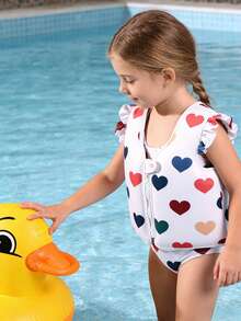 Cute Girls Pink Rainbow Floatation Swimsuit Top - Buoyancy Vest, Water And Beach Swimming Gear