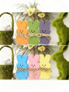 3pcs Wooden Rabbit Desktop Decor Set, Suitable For Holiday Party Decoration, Multi-Tier Tray Decor, Can Be Used For Holiday Party, Home Decor, Farmhouse Style Desktop Decoration, Also Can Be Easter Gift, Valentine's Day Gift, Birthday Gift, Mother's Day Gift, Graduation Gift - Multicolor - View 8