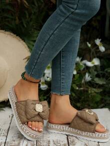 Women's Summer Vacation Bohemian Style Platform Slippers - Khaki - View 2
