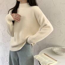 2025 Half Turtleneck Sweater For Women, Autumn Winter 2025 Basic Shirt, Loose Top, Autumn Winter Women's Sweater, Winter Women's Sweater - Pink - View 2