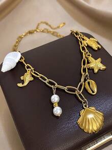 Ocean-Themed Gold Necklace With Seashell, Starfish, And Turtle Pendants - Beach-Inspired Jewelry, Perfect For Everyday And Vacation Wear, Elevates Your Holiday Look, Valentine's Day Gift, Unisex - Multicolor - View 4