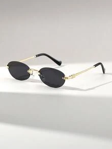 Retro Y2K Frameless Lightweight Non-Prescription Women's Glasses, Luxury Design, Metal Frame, Oval Compact Fashionable Rimless Glasses, Suitable For Daily Wear, Comes With Glasses Case.