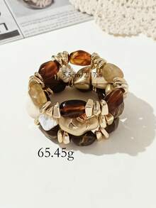 LADYCOCO 3pcs Vintage Multi-Layer Brown Acrylic Beaded Bracelet, Transformable Gold Chip Bracelet, For Women, Couples, Party, Daily Wear - Multicolor aS - View 3