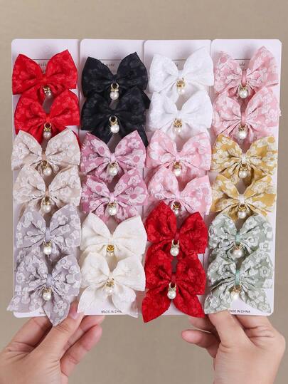 10pcs/Set Girls Multicolor Pearl Fabric Bow Hair Clips, Toddler Side Bangs Clips, Simple Fringe Clips, Sweet & Versatile Duck Clips, Daily Use & Gift