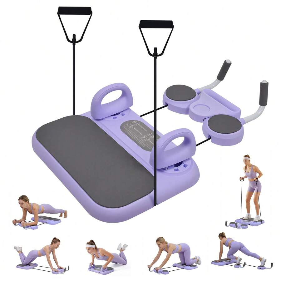Advwin Multifunctional Ab Board, 6-In-1 Portable Workout Ab Roller For Core Home Fitness Equipment, Full-Body Core & Ab Workout With Resistance Bands & Push-Up Attachments - Purple - View 1