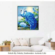 SNA 2026新款DIY蓝色孔雀十字绣刺绣入门套装，手工缝纫工艺套装，家居装饰DIY套装，刺绣套装，钩针套装，戳针套装，缝纫配件，缝纫工具包，绣线，针线活用品，缝纫图样，钩针工艺用品，刺绣入门套装 - 需要自己繡製不含框架 - 查看 6