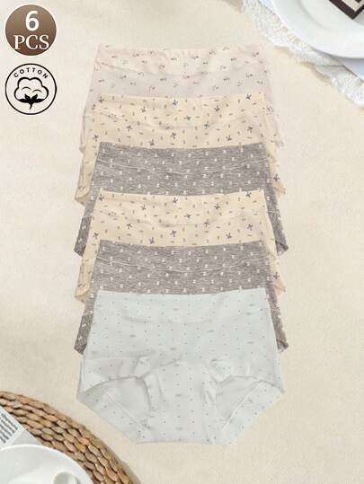 6PCS Women's Panties Fashionable And Fresh With Floral Heart Pattern Women's Casual Sports Underwear Soft And Comfortable Mid Waist Women's Boxer Briefs