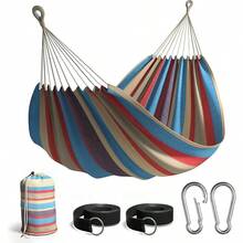 Sorbus® Brazilian Double Hammock - Extra-Long Two Person Portable Hammock Bed for Indoor or Outdoor Spaces - Hanging Rope Carrying Pouch Included Blue Sand Purple Red Stripes - AzulArenaMoradoRojoRayas - Ver 1