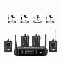 LMBGM Wireless Microphone System Pro 4 Channel 4 Lavalier Bodypacks With 4 Lapel Mic Or 4 Headsets Mic Optional,For Karaoke System Church Speaking Conference Wedding Party.(Halloween Gift) - màu đen - Xem 11